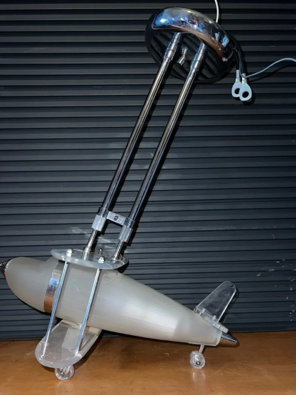 Vintage Airplane Ceiling Pendant Light Fixture Frosted Glass Chrome‎ Accents